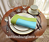 Multicolored Hemstitch Diner Napkin. Crystal Seas & Macaw Green - Click Image to Close